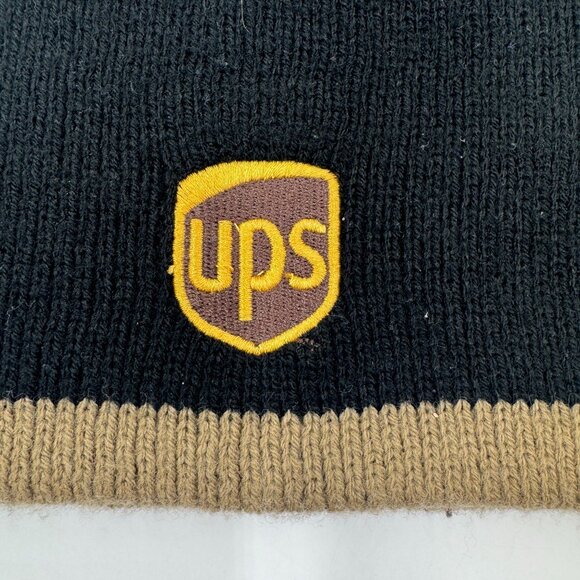Black Knit UPS Beanie Hat With Brown Trim & Embroidered Logo by AMC - Picture 2 of 10
